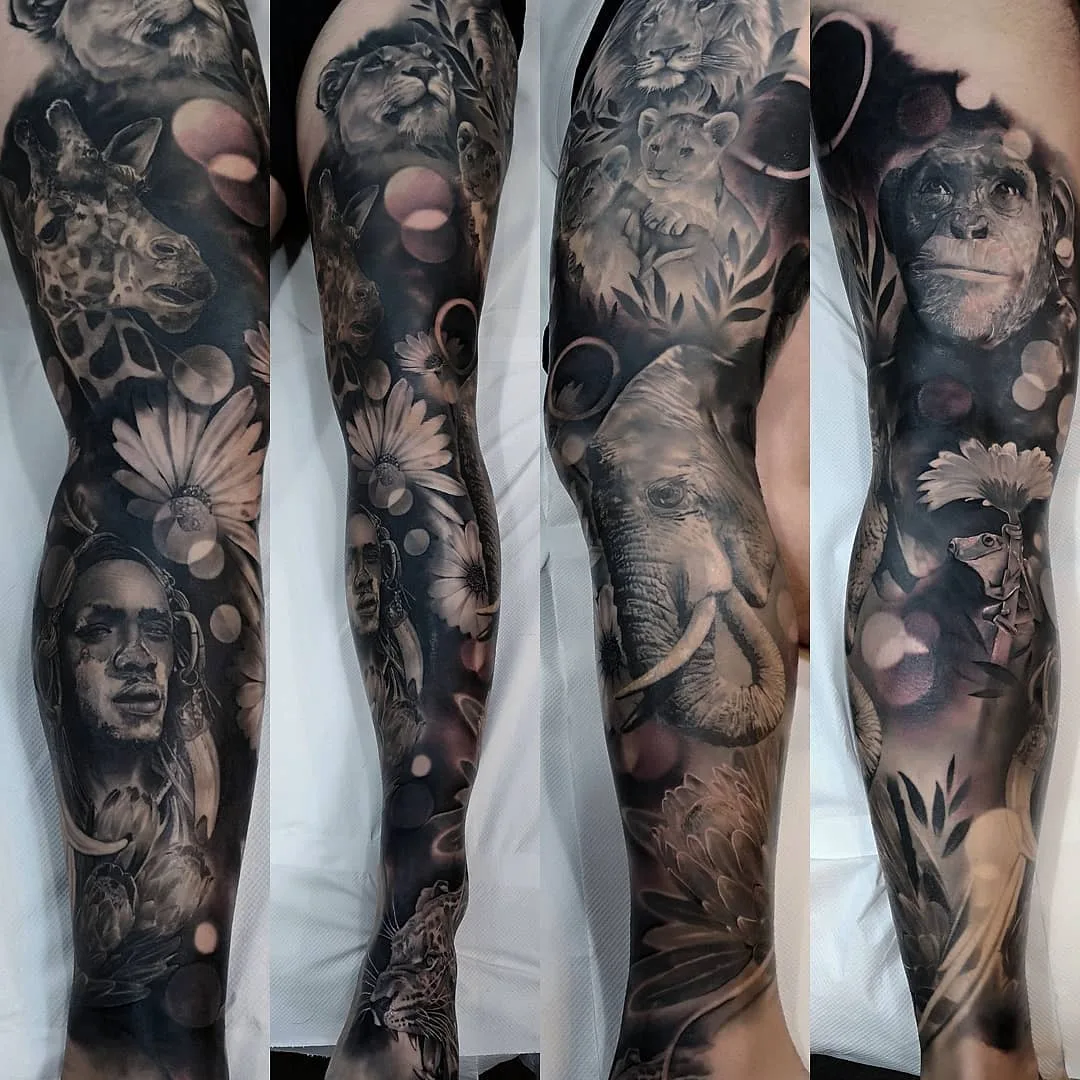 Artista di tatuaggi Nick Imms, autore di ritratto in nero e grigio con realismo | Regno Unito