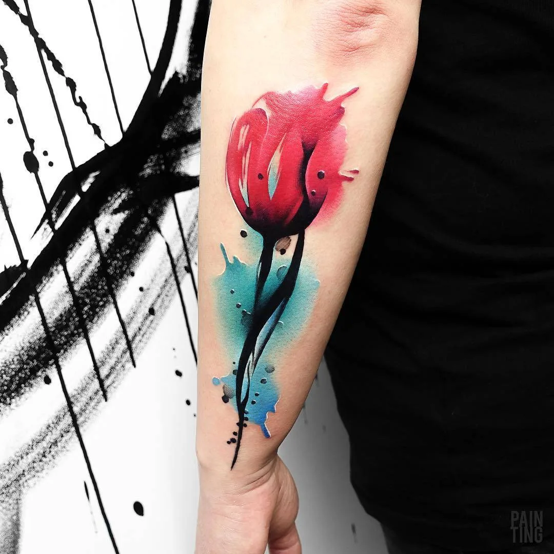 Tattoo artist Szymon Gdowicz, realistic abstract watercolor tattoo