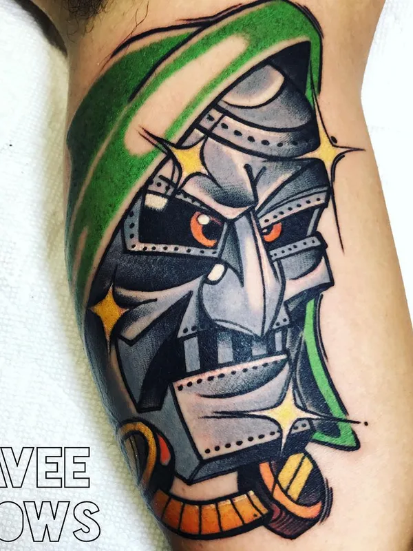 color new school Tatuagem em calf #26272 | Tatuador Davee Blows
