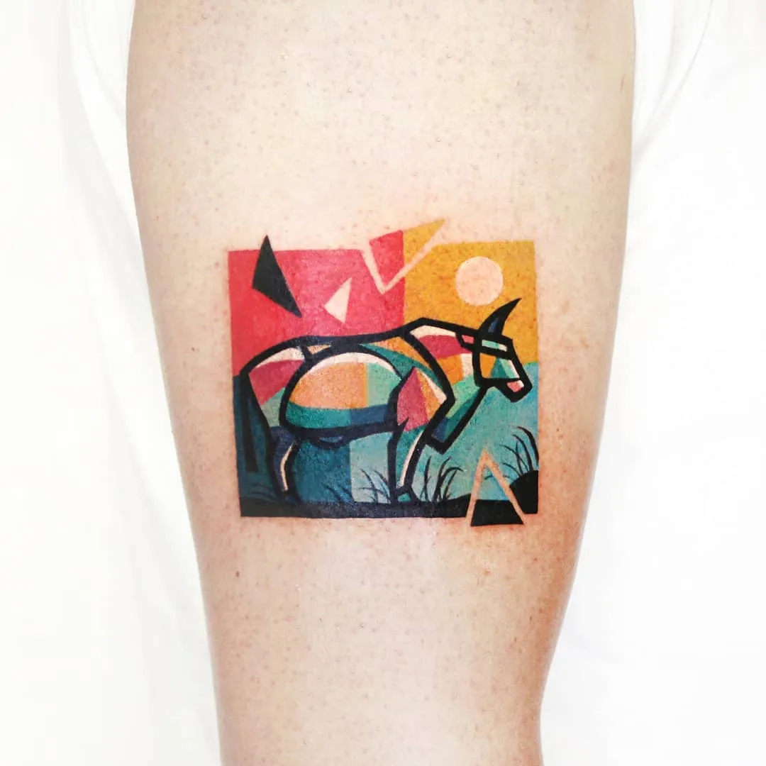 Tatuador Polyc SJ / 상진, estilo de tatuagem polygon de autores, color. Tatuagem gráfica, abstração, surrealista, cartoon | Coreia 