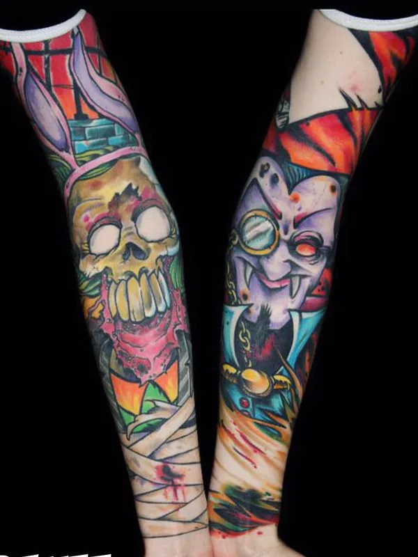color new school Tatuagem em full sleeve #26270 | Tatuador Davee Blows