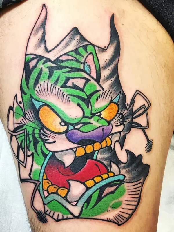 color neo traditional Tatuagem em thigh #26273 | Tatuador Davee Blows