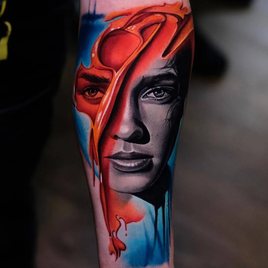 Tatuador Volkan Demirci, estilo do autor color surrealista retrato de tatuagem | Ushuaia Tattoo Londres
