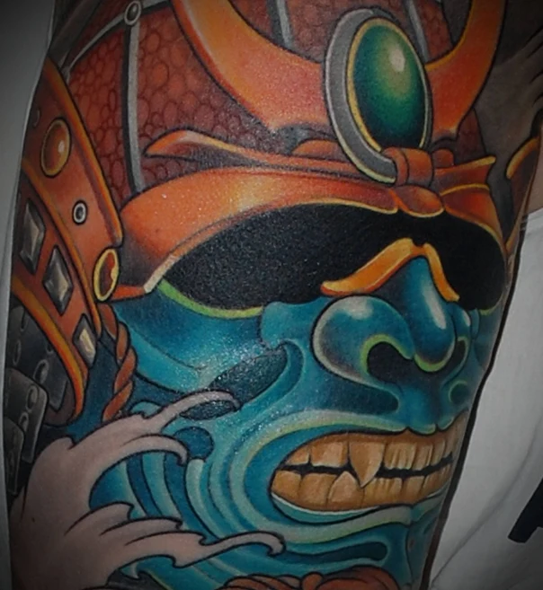 Японская Samurai, Wave tattoo на Полный рукав