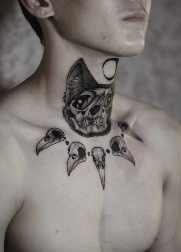 Блэкворк Skull, Animal tattoo на Шея