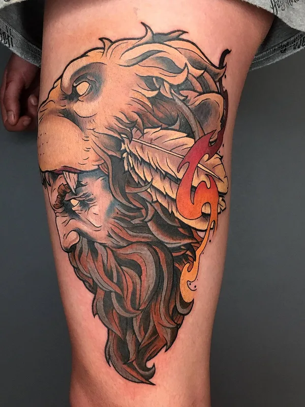 color neo traditional 纹身 在 thigh #32700 | 纹身师 Юра Jay-b Таран