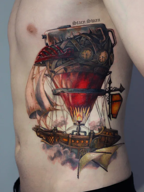 male color illustrative tatouage sur ribcage #32721 | Artiste tatoueur Anastasiya Lebedeva