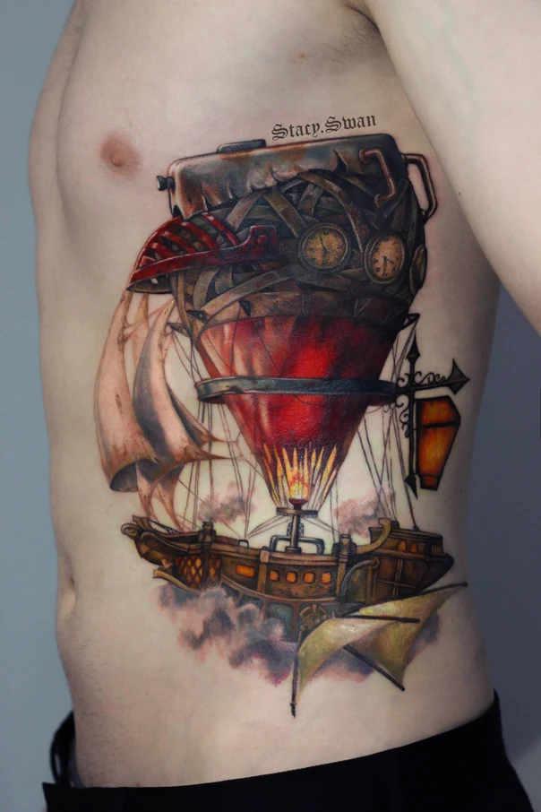Иллюстративная Airship, Ship tattoo на Ribcage