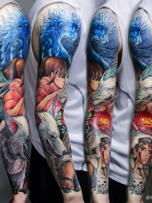 color anime tatouage sur full sleeve #32724 | Artiste tatoueur Anastasiya Lebedeva