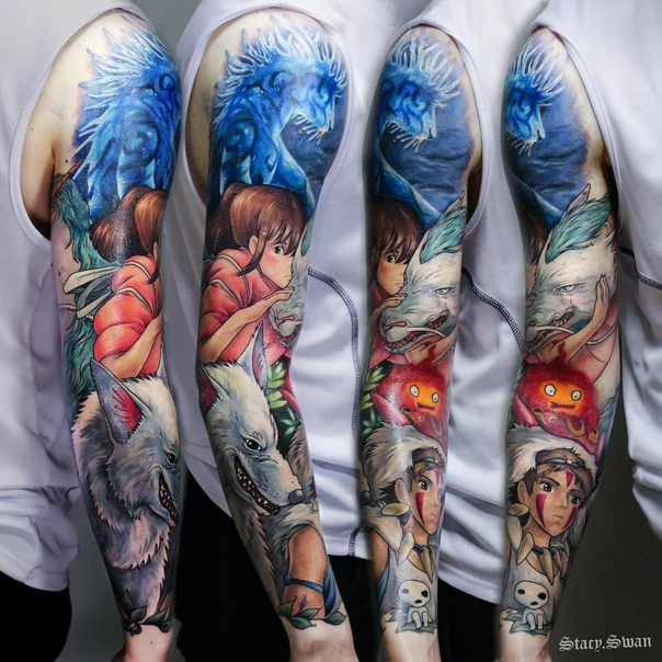 Аниме Anime characters, Wolf tattoo на Полный рукав