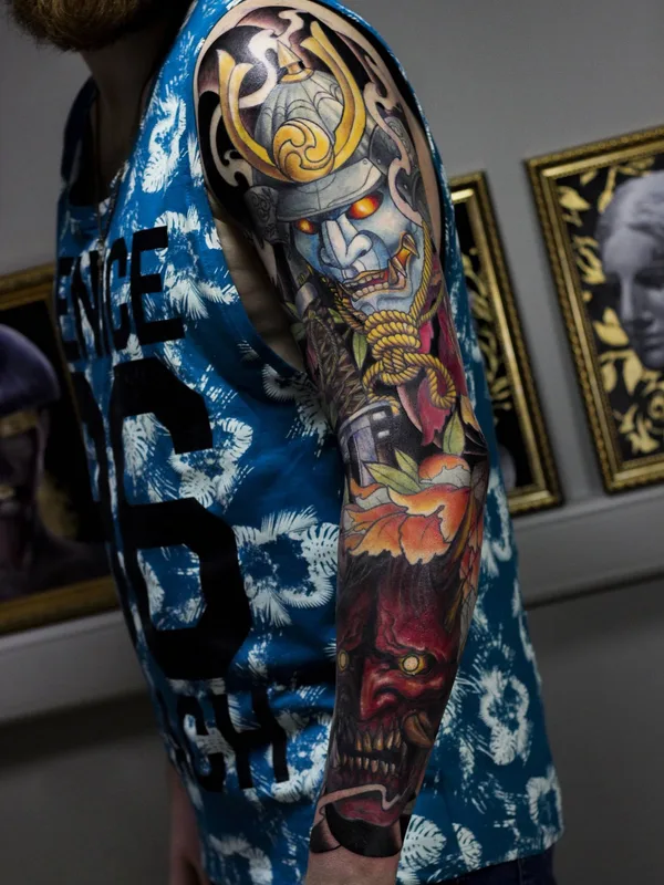 male color japanese tatouage sur full sleeve #32719 | Artiste tatoueur Anastasiya Lebedeva