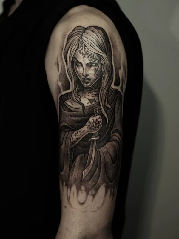 black and grey black and grey tattoo on upper arm #32734 | Tattoo Artist Коля Саб