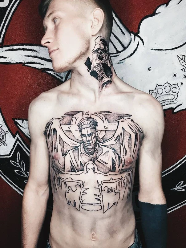 Блэкворк Portrait, Wings tattoo на Грудь