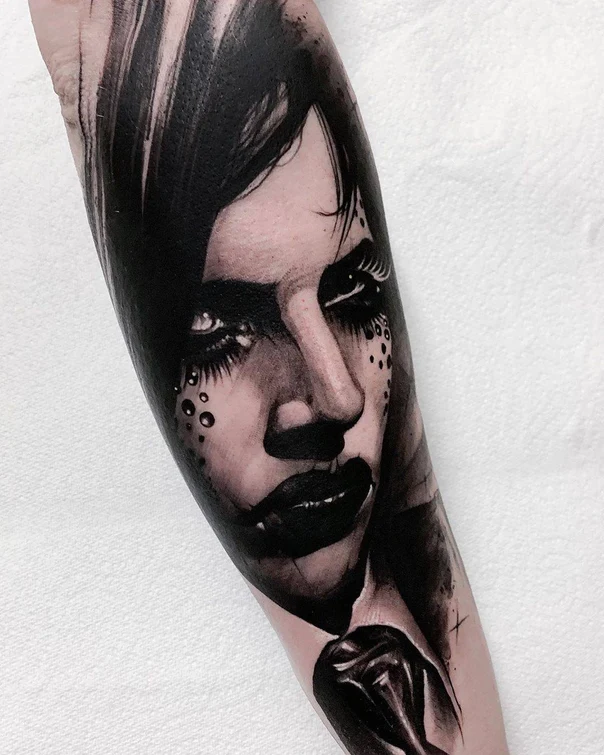 Blackwork Face, Portrait tattoo on Forearm