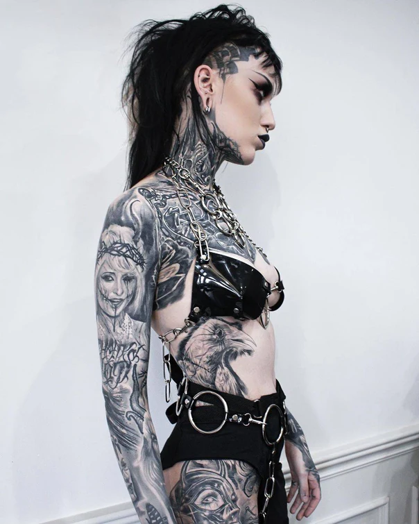 Blackwork Portrait, Crow tattoo on Full Body
