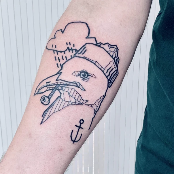 Linework Bird, Cloud tattoo on Forearm