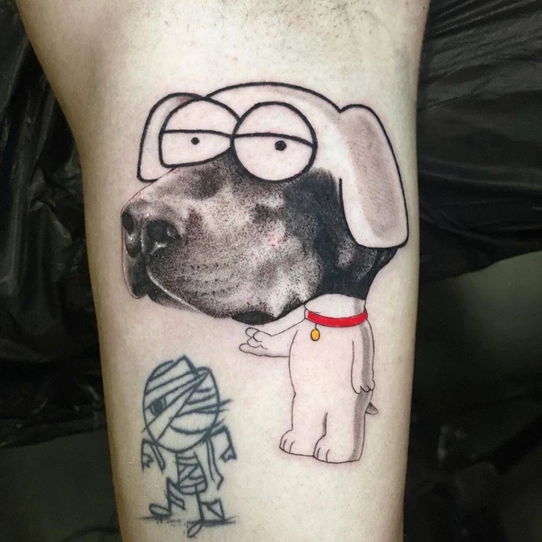 Cartoon Dog, Mummy tattoo on Forearm