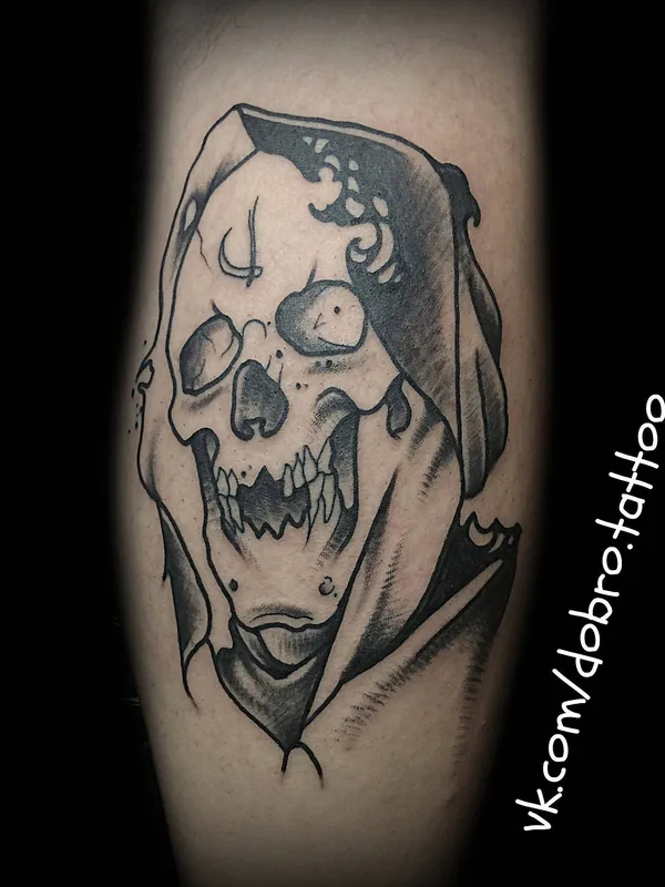 black and grey blackwork tattoo on calf #32993 | Tattoo Artist Костя Добро