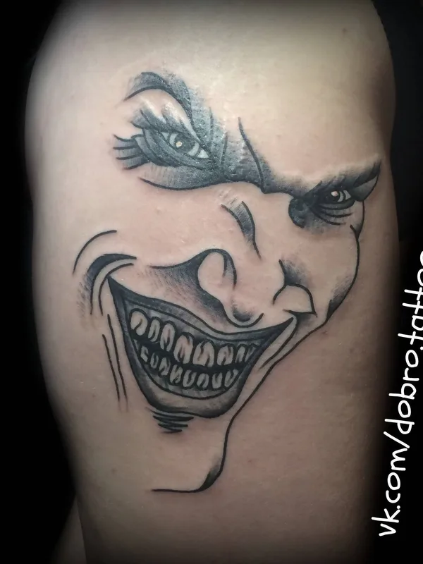 black and grey black and grey tattoo on thigh #32989 | Tattoo Artist Костя Добро