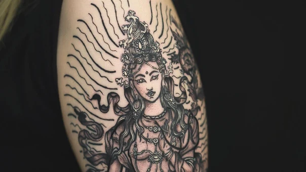 Блэкворк Religious, Portrait tattoo на Плечо