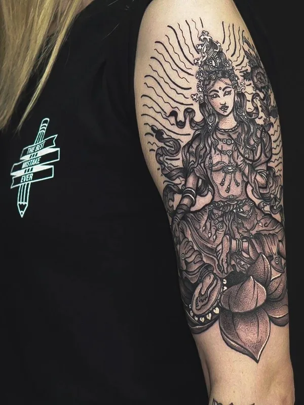 black and grey black and grey Tatuagem em full sleeve #33207 | Tatuador Максим Огарев