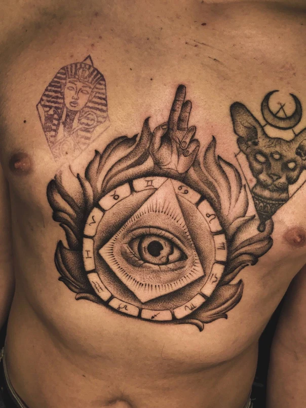 Блэкворк Eye, Hand tattoo на Грудь