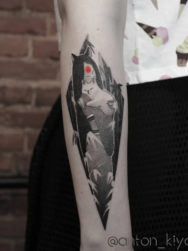 black and grey illustrative tatouage sur forearm #33310 | Artiste tatoueur Антон Киясов