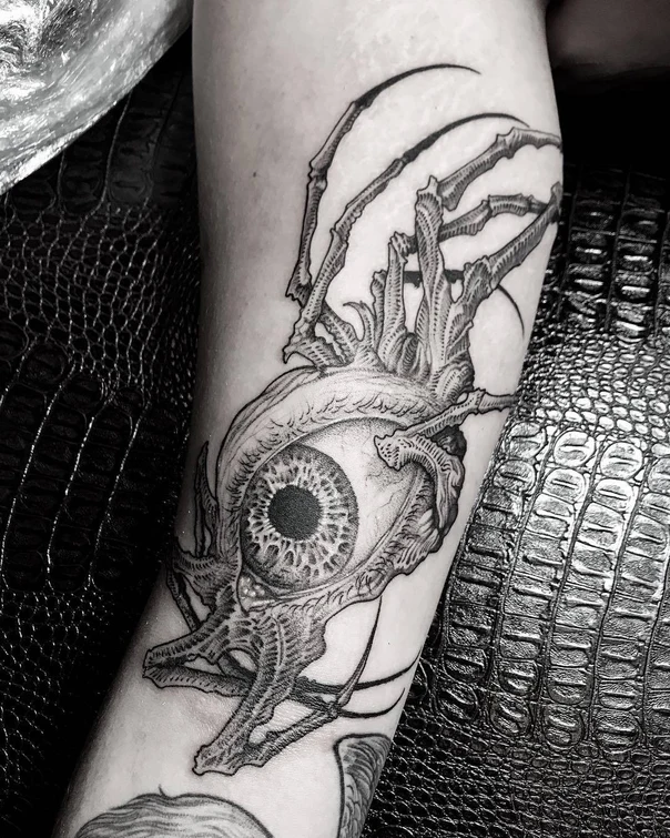 Blackwork Eye, Biomechanical tattoo on Forearm