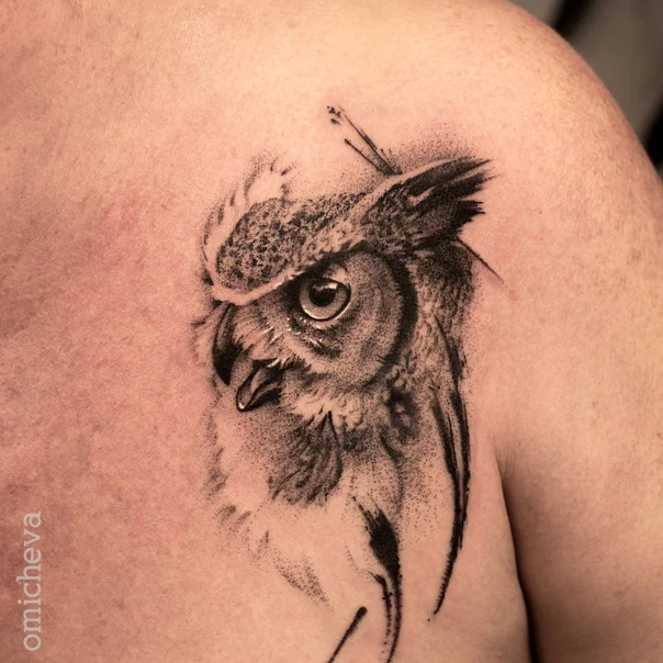 Блэкворк Owl tattoo на Дельта