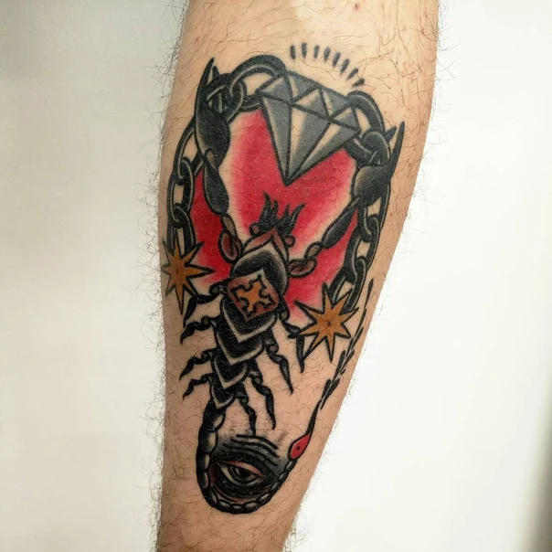 Traditional Scorpion, Diamond tattoo on Forearm
