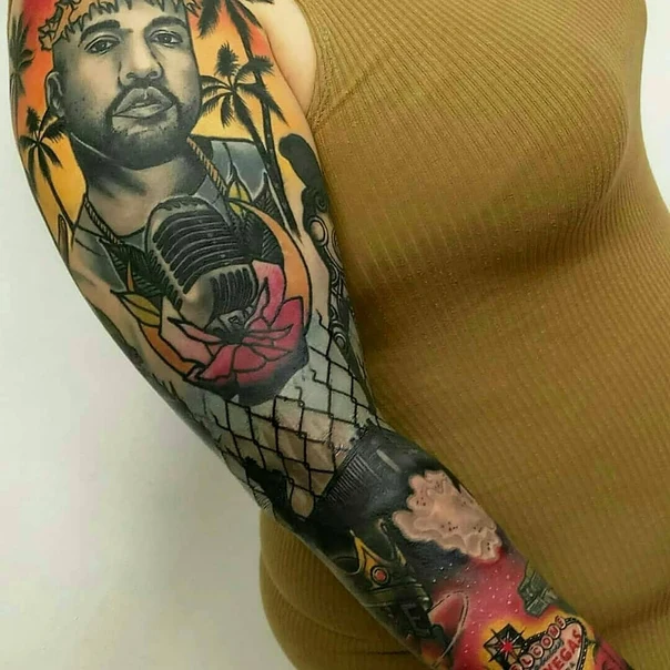 Realism Portrait, Microphone tattoo on Full Sleeve