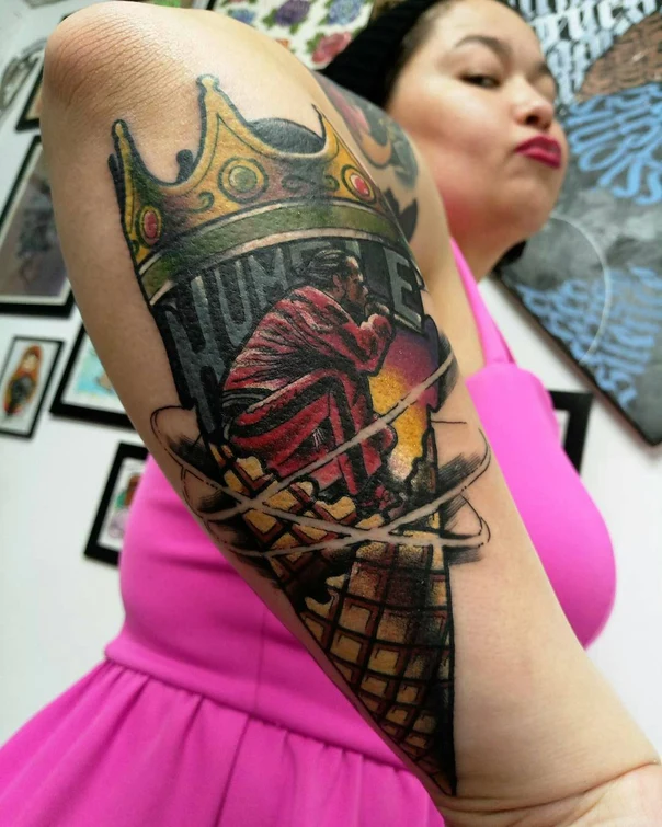 Illustrative Crown, Ice cream cone tattoo on Forearm