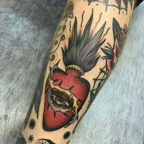 Traditional Heart, Eye tattoo on Forearm
