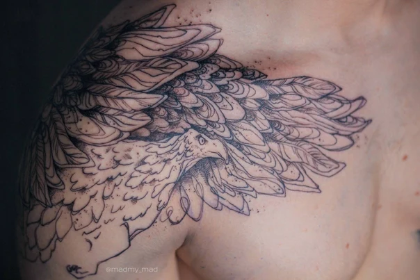 Лайнворк Bird, Wings tattoo на Дельта