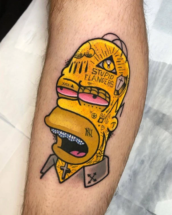 Cartoon Homer simpson, Eye of providence tattoo on Forearm