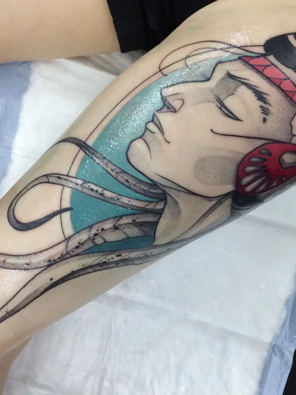 color illustrative 纹身 在 thigh #37742 | 纹身师 Лика Смертин