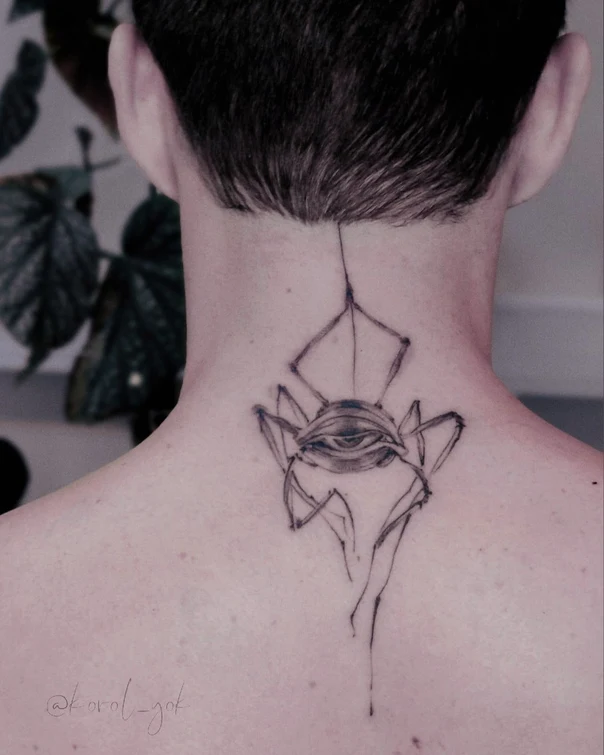 Скетч / Набросочная Eye, Geometric tattoo на Шея (сзади)