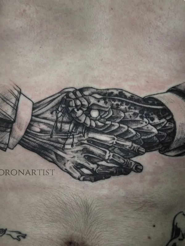 male black and grey biomechanical Tatuagem em chest #37877 | Tatuador Павел Ворон