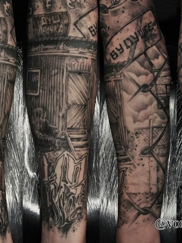 black and grey blackwork Tatuagem em full sleeve #37887 | Tatuador Павел Ворон
