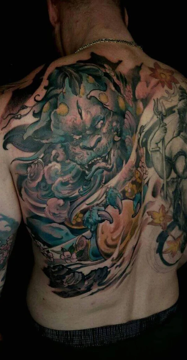 Japanese Dragon, Waves tattoo on Full Back