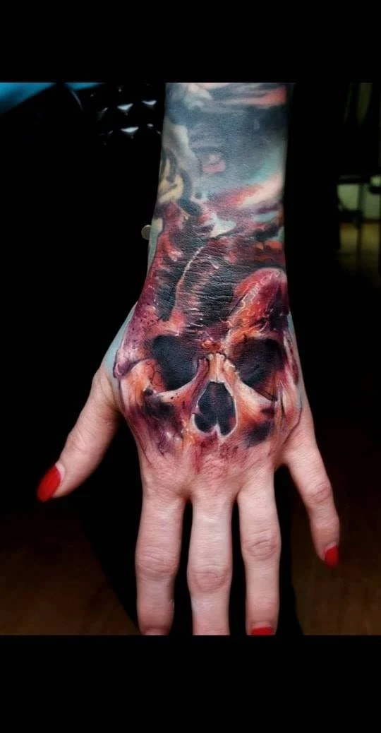 Realism Skull tattoo on Hand