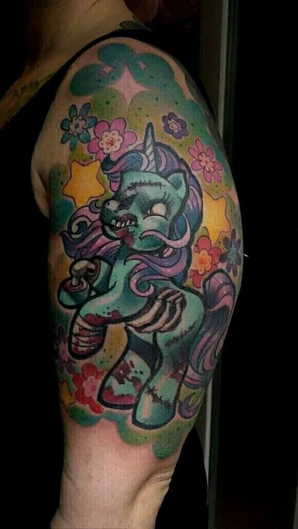 New School Zombie, Unicorn tattoo on Upper Arm