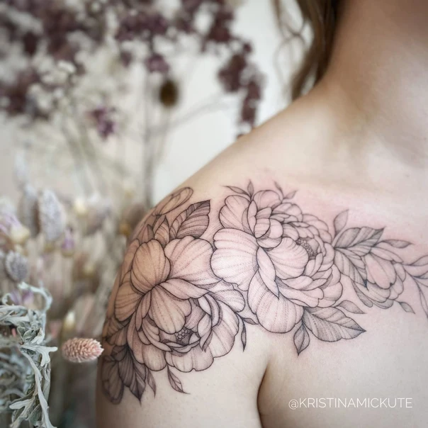 Файнлайн Flowers, Leaves tattoo на Дельта