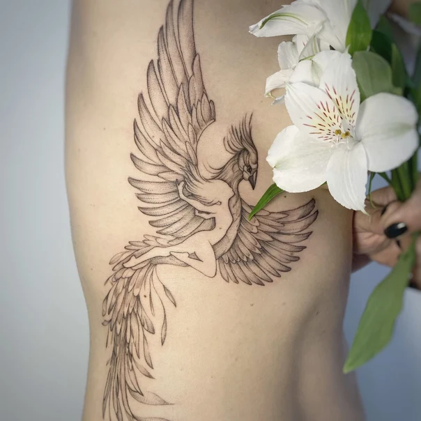 Файнлайн Phoenix, Mythological tattoo на Ribcage
