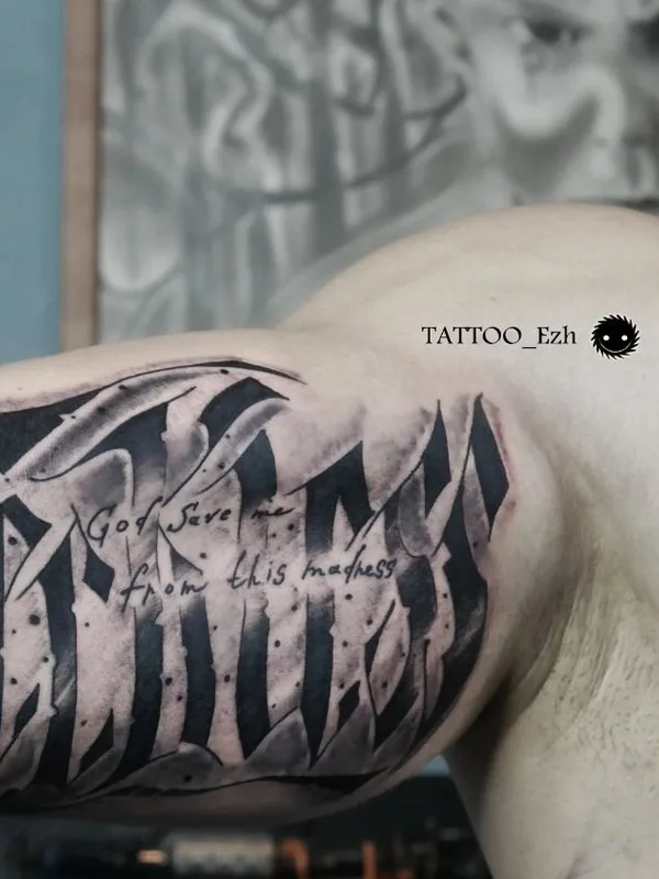 male black and grey blackwork Tatuaggio su bicep #42677 | Tatuatore Галкин Сергей 