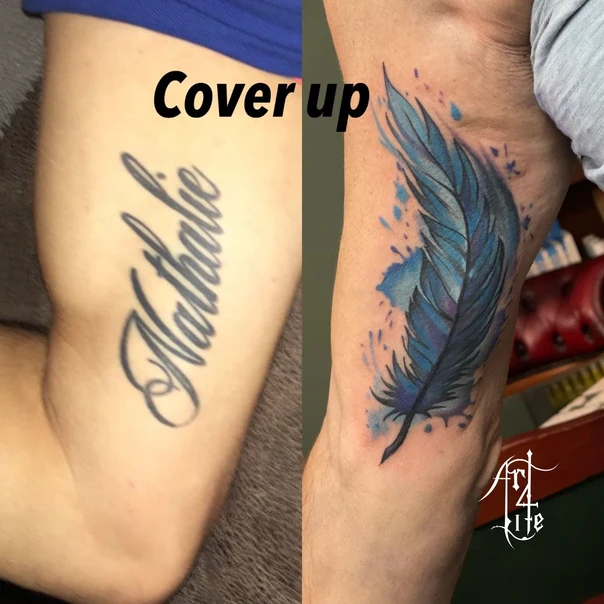 Watercolor Feather tattoo on Bicep