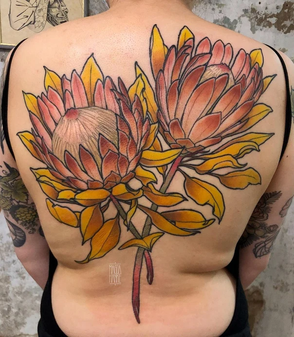 Botanic Flower tattoo on Upper Back