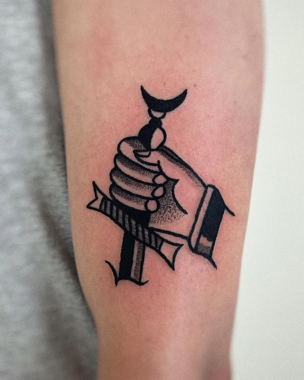 Traditional Hand, Cross tattoo on Forearm