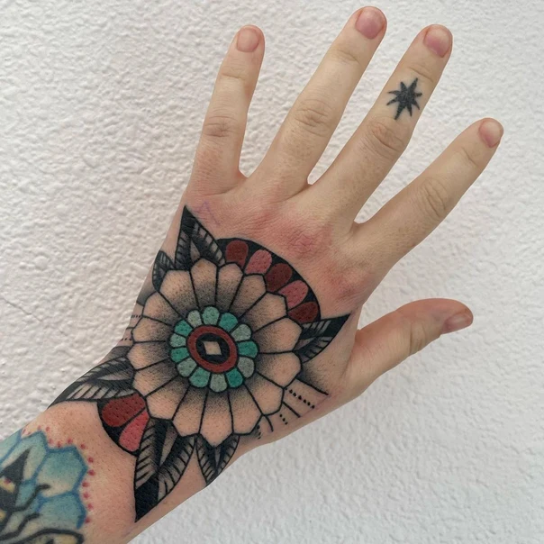 Traditional Flower, Mandala tattoo on Hand