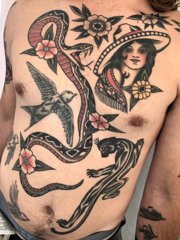 male color old school Tatuagem em chest #43005 | Tatuador Shitneck Jones